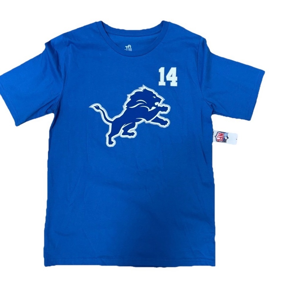 NWT Detroit Lions Amon-Ra St. Brown #14 Jersey T-Shirt Youth M Blue Tee